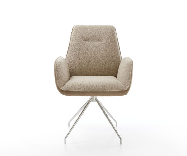 Jídelní židle Zoa-Flex smíšené materiály taupe, křížový rám, kuželová nerezová ocel, otočné o 180° - Image 2