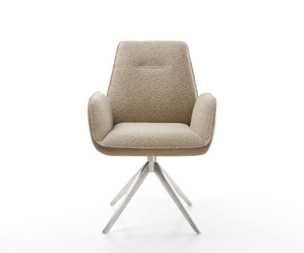 Jídelní židle Zoa-Flex smíšené materiály taupe, široký křížový rám, nerezová ocel, funkce houpání, otočné o 360° - Image 2