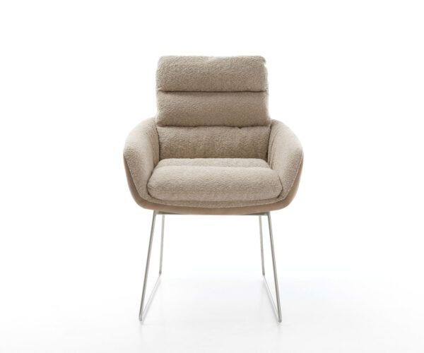 Jídelní židle Abelia-Flex s područkami, kombinované materiály, taupe, kluzná konstrukce z nerezové oceli - Image 2