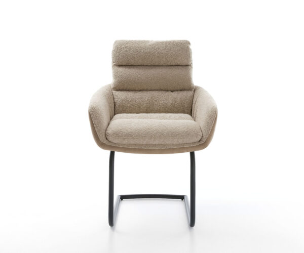 Jídelní židle Abelia-Flex s područkami, kombinované materiály, taupe, konzolová konstrukce, kulatá, černá - Image 2