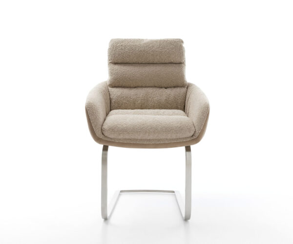 Jídelní židle Abelia-Flex s područkami, kombinované materiály, taupe, konzolová konstrukce, plochá nerezová ocel - Image 2