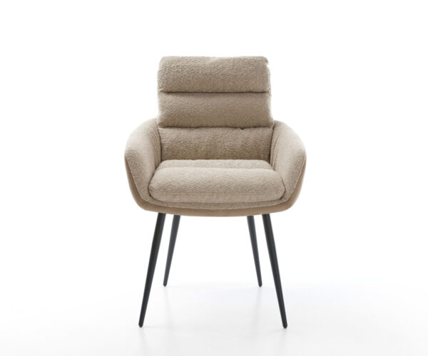 Jídelní židle Abelia-Flex s područkami, kombinované materiály, taupe, 4 kuželové černé nohy - Image 2