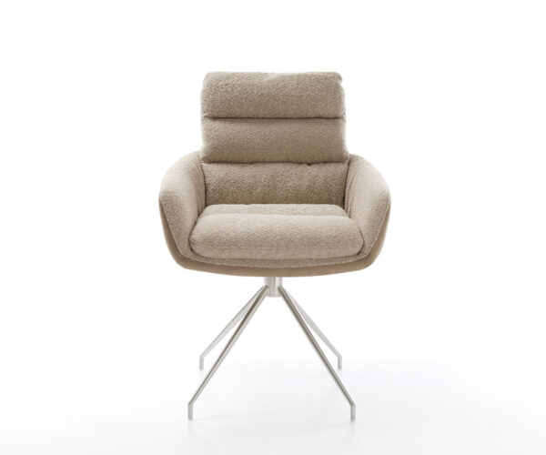 Jídelní židle Abelia-Flex s područkami, kombinované materiály, taupe, křížová podnož, kuželová nerezová ocel, otočné o 180° - Image 2