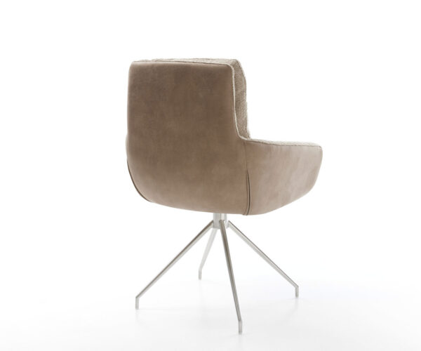 Jídelní židle Abelia-Flex s područkami, kombinované materiály, taupe, křížová podnož, kuželová nerezová ocel, otočné o 180° - Image 5