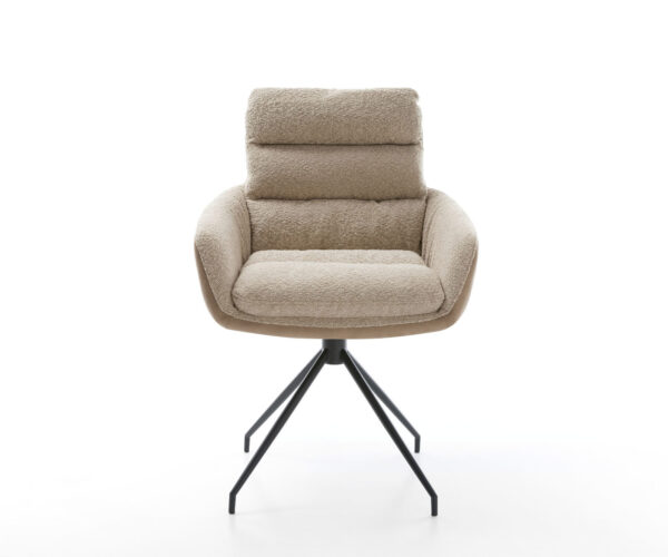 Jídelní židle Abelia-Flex s područkami, kombinované materiály, taupe, křížová podnož, kuželová černá, otočné o 180° - Image 2