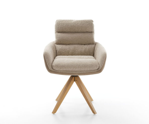 Jídelní židle Abelia-Flex s područkami, kombinované materiály, taupe, dřevěný rám, hranaté, otočné o 180° - Image 2