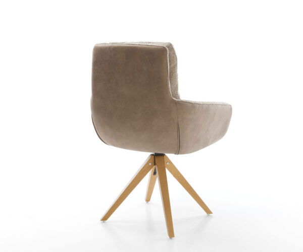 Jídelní židle Abelia-Flex s područkami, kombinované materiály, taupe, dřevěný rám, hranaté, otočné o 180° - Image 5