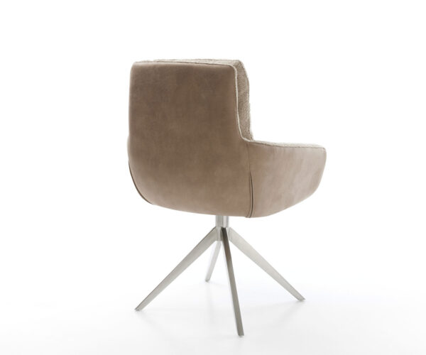 Jídelní židle Abelia-Flex s područkami, kombinované materiály, taupe, široký křížový rám, nerezová ocel, otočné o 360° - Image 5