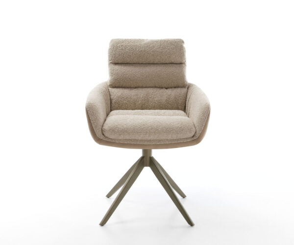 Jídelní židle Abelia-Flex s područkami, kombinované materiály, taupe, křížová podnož, široký efektový povrch, titanový, otočné o 360° - Image 2