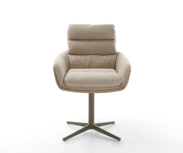 Jídelní židle Abelia-Flex s područkami, kombinované materiály, taupe, křížová podnož, titanový efektový povrch, otočné o 360° - Image 2