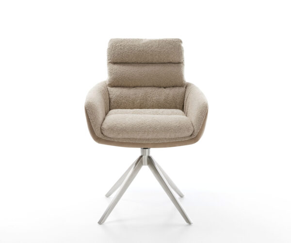 Jídelní židle Abelia-Flex s područkami, kombinované materiály, taupe, křížový rám, široká houpací funkce, nerezová ocel, otočné o 360° - Image 2