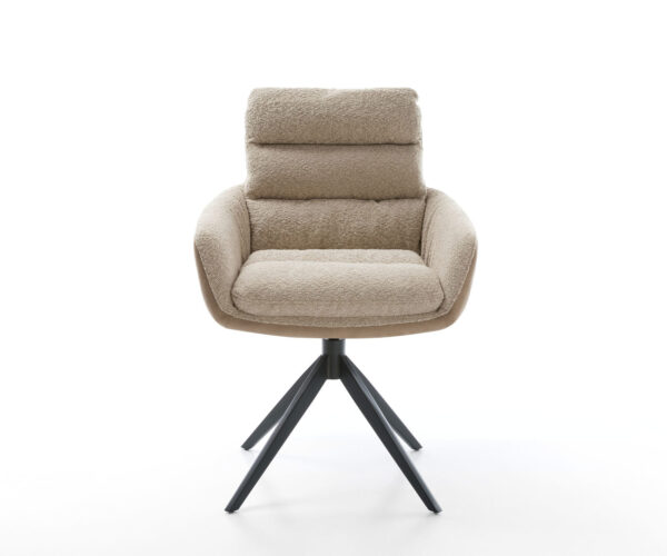 Jídelní židle Abelia-Flex s područkami, kombinace materiálů, taupe, křížová podnož, široká houpací funkce, černá, otočné o 360° - Image 2