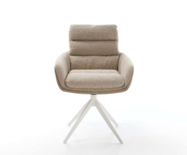 Jídelní židle Abelia-Flex s područkami, kombinace materiálů, taupe, křížová podnož, široká houpací funkce, bílá, otočné o 360° - Image 2