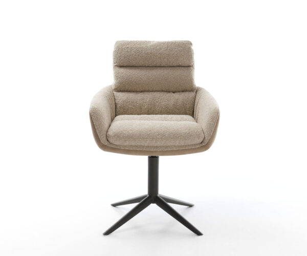Jídelní židle Abelia-Flex s područkami, kombinace materiálů, taupe, křížová podnož, houpací funkce, černá, otočné o 360° - Image 2