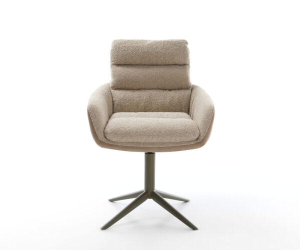 Jídelní židle Abelia-Flex s područkami, kombinované materiály, taupe, křížová podnož, houpací funkce, titanový efektový povrch, otočné o 360° - Image 2