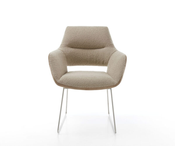 Jídelní židle Yago-Flex s područkami, kombinované materiály, taupe, kluzný rám z nerezové oceli - Image 2