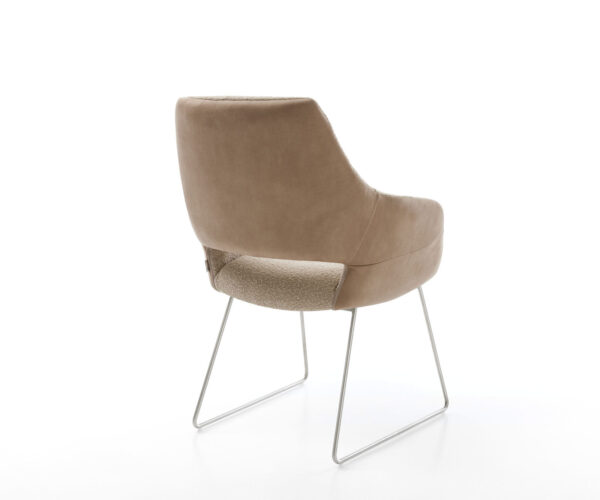 Jídelní židle Yago-Flex s područkami, kombinované materiály, taupe, kluzný rám z nerezové oceli - Image 5