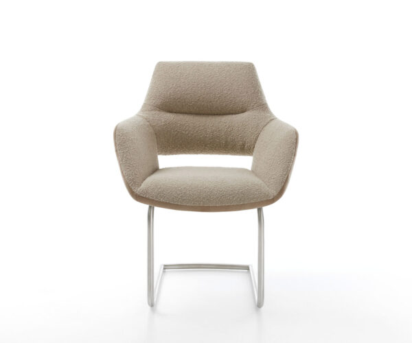 Jídelní židle Yago-Flex s područkami, kombinované materiály, taupe, konzolová konstrukce, kulatá nerezová ocel - Image 2