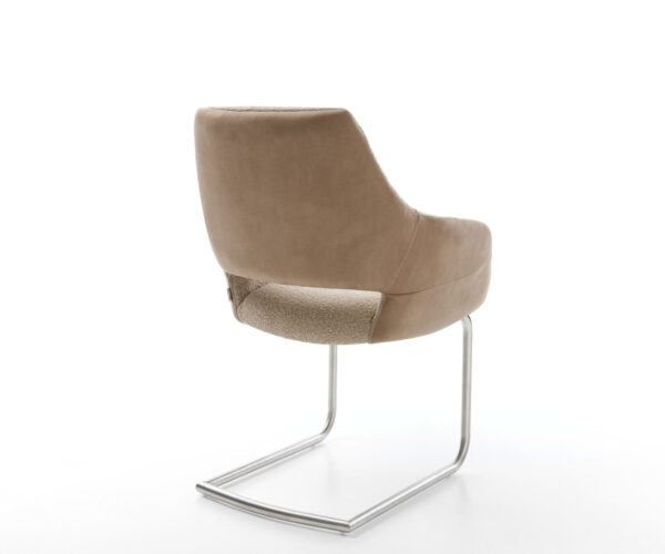 Jídelní židle Yago-Flex s područkami, kombinované materiály, taupe, konzolová konstrukce, kulatá nerezová ocel - Image 5