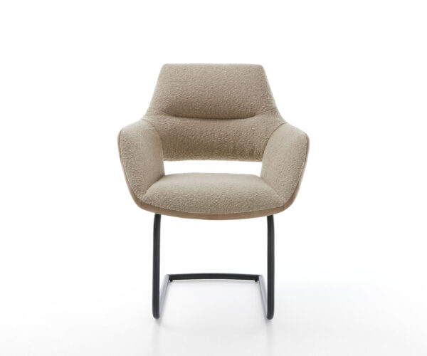 Jídelní židle Yago-Flex s područkami, kombinované materiály, taupe, konzolová konstrukce, kulatá, černá - Image 2