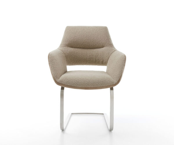 Jídelní židle Yago-Flex s područkami, kombinované materiály, taupe, konzolová konstrukce, plochá nerezová ocel - Image 2
