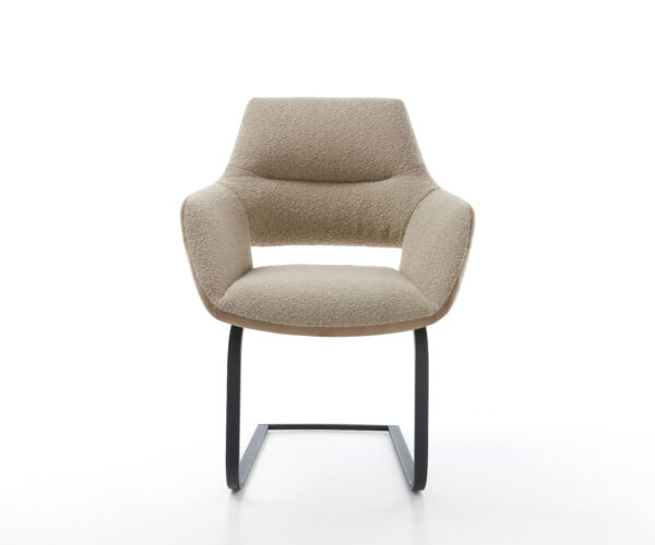 Jídelní židle Yago-Flex s područkami, kombinované materiály, taupe, konzolová konstrukce, matná černá - Image 2