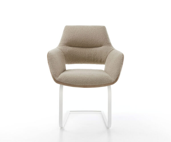 Jídelní židle Yago-Flex s područkami, kombinované materiály, taupe, konzolová konstrukce, matná bílá - Image 2