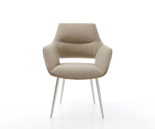 Jídelní židle Yago-Flex s područkami, kombinované materiály, taupe, 4 kuželové nohy z nerezové oceli - Image 2