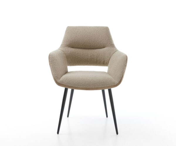 Jídelní židle Yago-Flex s područkami, kombinované materiály, taupe, 4 kuželové černé nohy - Image 2