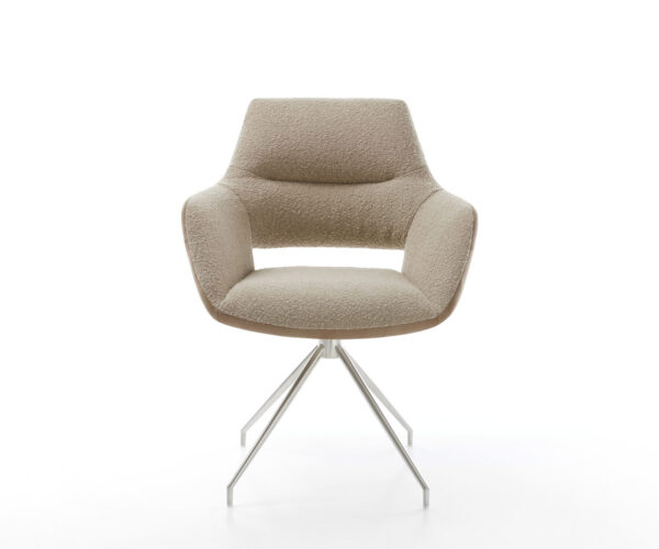 Jídelní židle Yago-Flex s područkami, kombinované materiály, taupe, křížová podnož, kuželová nerezová ocel, otočné o 180° - Image 2