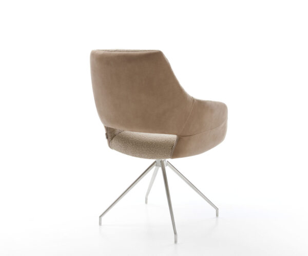 Jídelní židle Yago-Flex s područkami, kombinované materiály, taupe, křížová podnož, kuželová nerezová ocel, otočné o 180° - Image 5