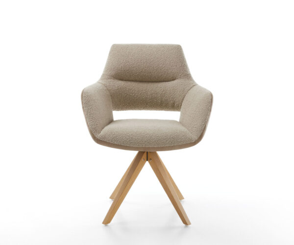 Jídelní židle Yago-Flex s područkami, kombinované materiály, taupe, dřevěný rám, hranaté, otočné o 180° - Image 2