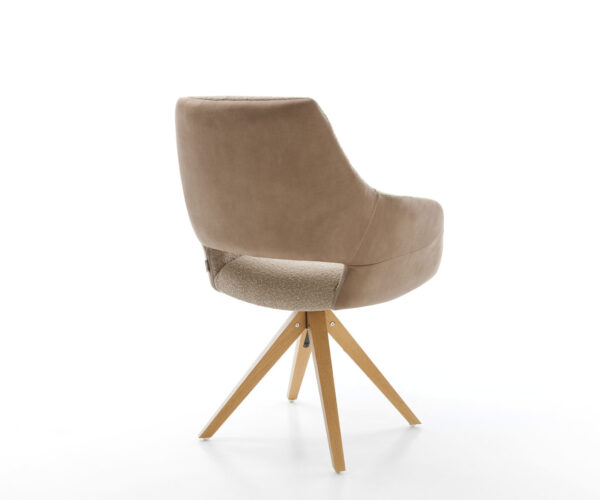 Jídelní židle Yago-Flex s područkami, kombinované materiály, taupe, dřevěný rám, hranaté, otočné o 180° - Image 5