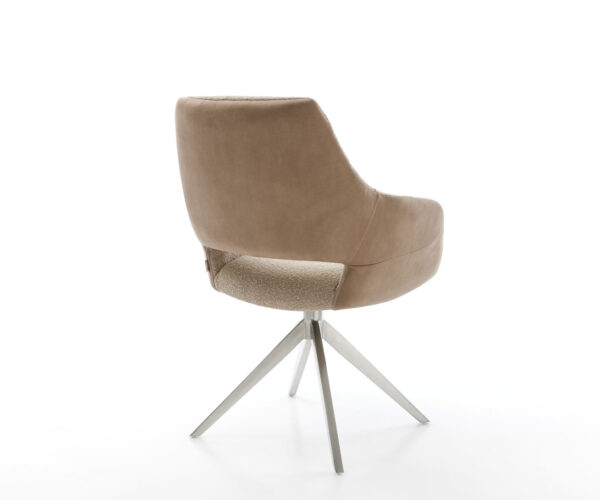 Jídelní židle Yago-Flex s područkami, kombinace materiálů, taupe, křížová podnož, široká, nerezová ocel, otočné o 360° - Image 5