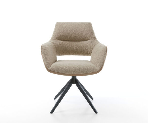 Jídelní židle Yago-Flex s područkami, kombinace materiálů, taupe, široký černý křížový rám, otočné o 360° - Image 2