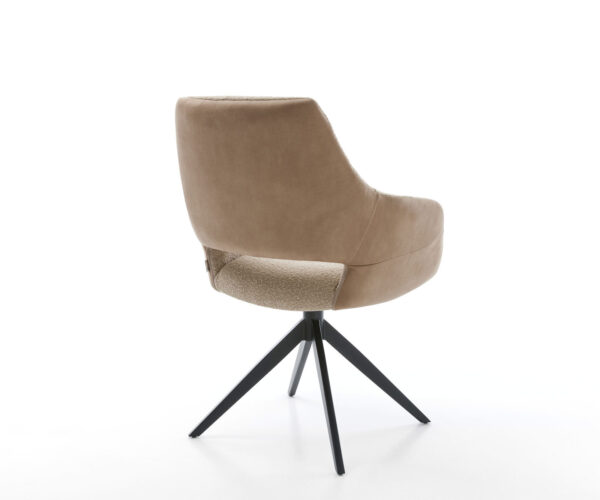 Jídelní židle Yago-Flex s područkami, kombinace materiálů, taupe, široký černý křížový rám, otočné o 360° - Image 5