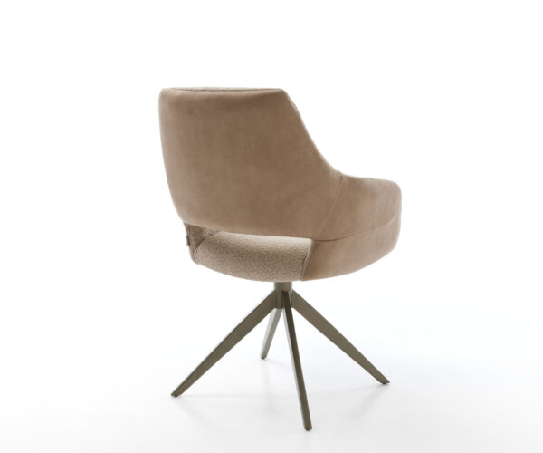 Jídelní židle Yago-Flex s područkami, kombinace materiálů, taupe, křížová podnož, široký efektový povrch, titanový, otočné o 360° - Image 5