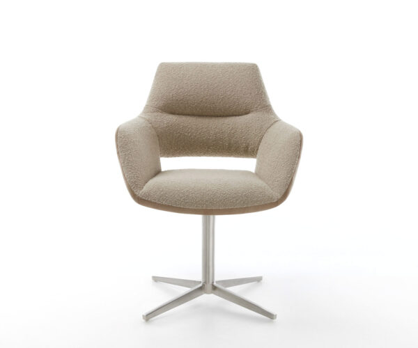 Jídelní židle Yago-Flex s područkami, kombinované materiály, taupe, křížová podnož z nerezové oceli, otočné o 360° - Image 2