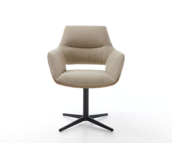 Jídelní židle Yago-Flex s područkami, kombinované materiály, taupe, černý křížový podstavec, otočné o 360° - Image 2