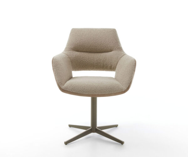 Jídelní židle Yago-Flex s područkami, kombinace materiálů, taupe, křížová podnož, titanový efekt, otočné o 360° - Image 2