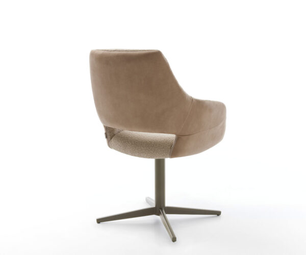 Jídelní židle Yago-Flex s područkami, kombinace materiálů, taupe, křížová podnož, titanový efekt, otočné o 360° - Image 5