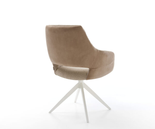 Jídelní židle Yago-Flex s područkami, kombinace materiálů, taupe, křížová podnož, široká houpací funkce, bílá, otočné o 360° - Image 5