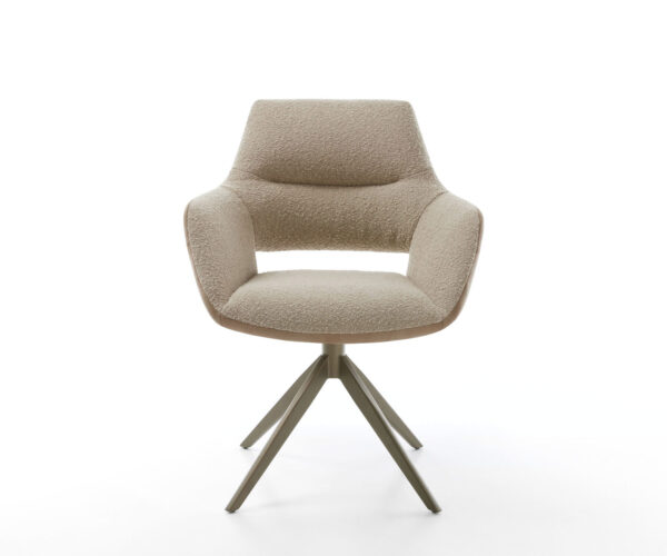 Jídelní židle Yago-Flex s područkami, kombinace materiálů, taupe, křížový rám, široká houpací funkce, efektový povrch titan, otočné o 360° - Image 2