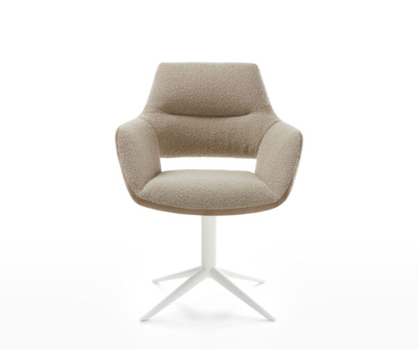 Jídelní židle Yago-Flex smíšené materiály taupe, křížová bílá podstava, otočné o 360°, funkce houpání - Image 2