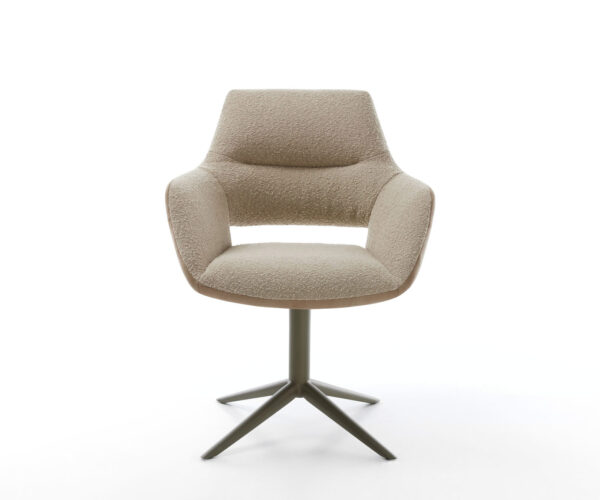 Jídelní židle Yago-Flex s područkami, kombinované materiály, taupe, křížová podstava, houpací funkce, titanový efektový povrch, otočné o 360° - Image 2
