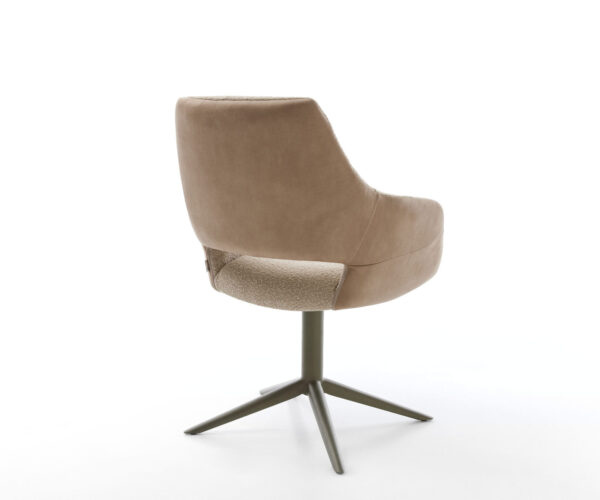 Jídelní židle Yago-Flex s područkami, kombinované materiály, taupe, křížová podstava, houpací funkce, titanový efektový povrch, otočné o 360° - Image 5