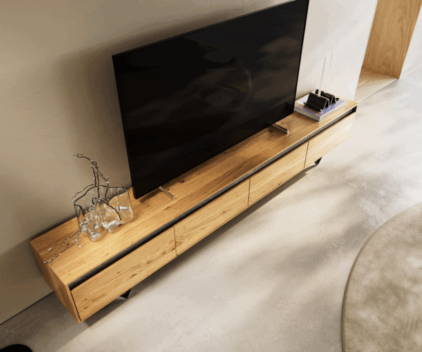 TV stolek Stonegrace 240 cm přírodní dub 4 dveře nohy ve tvaru V kov černý - Image 7