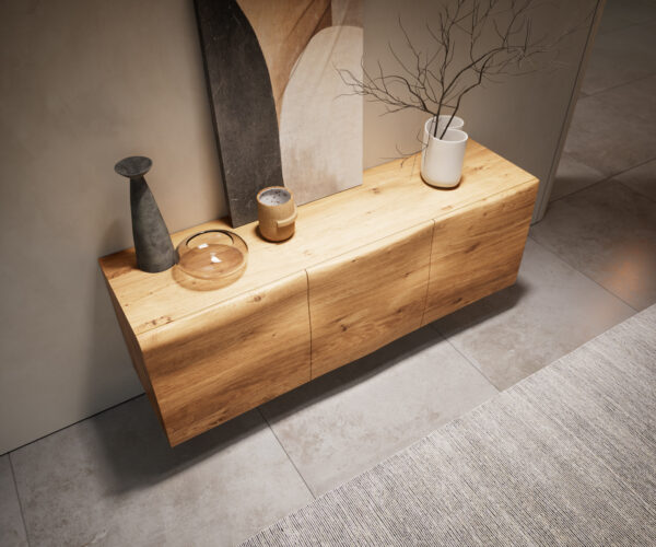 Komoda New Live-Edge 145 cm přírodní dub, 3 dveře, nohy ve stylu plovoucí - Image 6