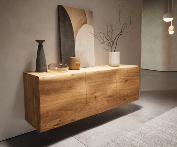 Komoda New Live-Edge 145 cm přírodní dub, 3 dveře, nohy ve stylu plovoucí - Image 8