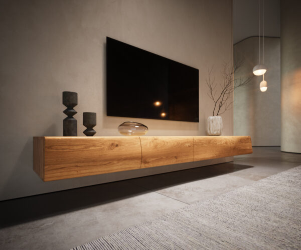 TV stolek New Live-Edge 200 cm přírodní dub 4 dveře ve stylu plovoucí komody - Image 5